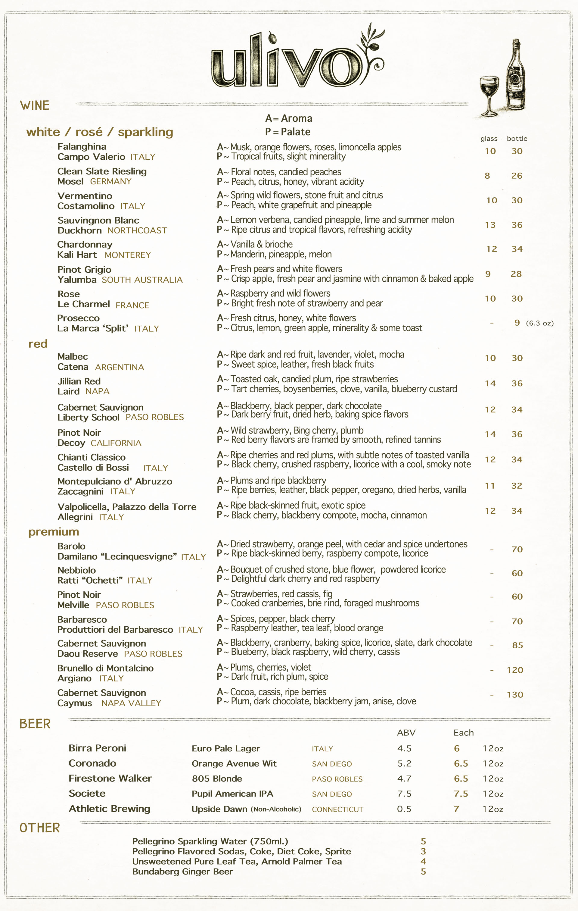 Ulivo Menu WIne